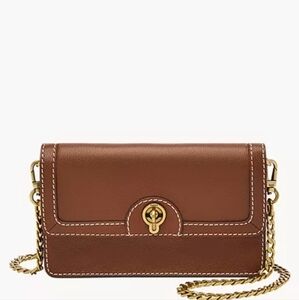 Brown Leather Crossbody Bag with Chain Strap